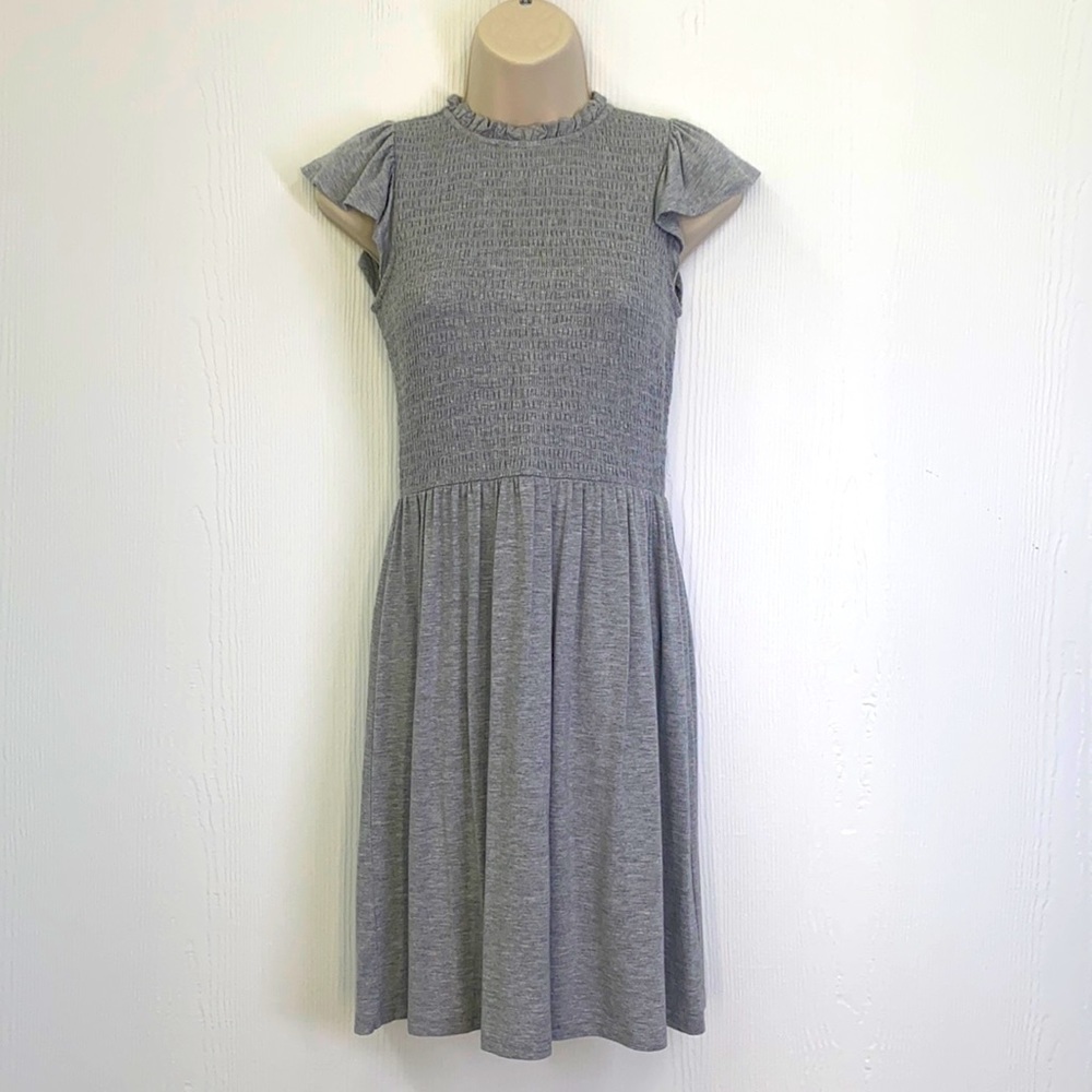 Ann Taylor Loft - Gray Cap Sleeve Elastic Bodice Midi Dress Size 00P